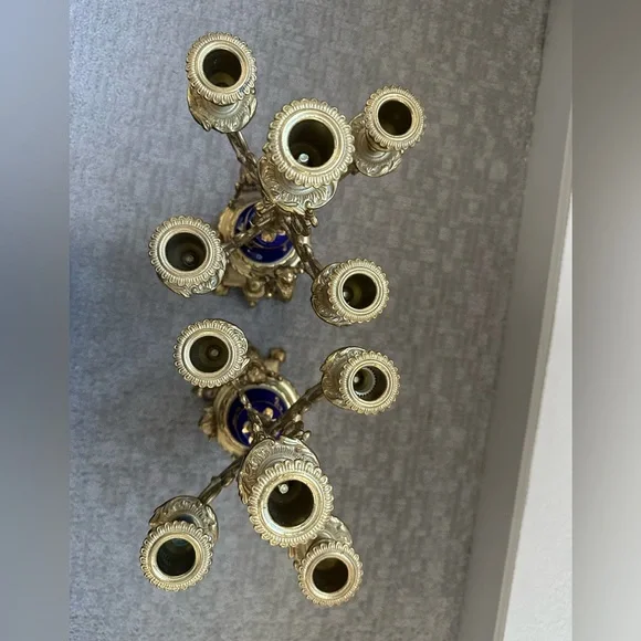 Pair Italian Cobalt & Gilt Rococo 5-Light Candelabra – Brevettato - Picture 7 of 16